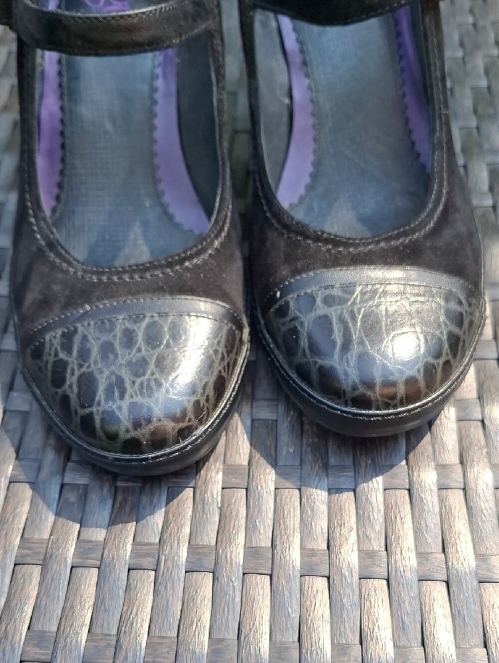 Clarks Black Suede/Leather Heeled Mary Janes Sz9 - Picture 4 of 10